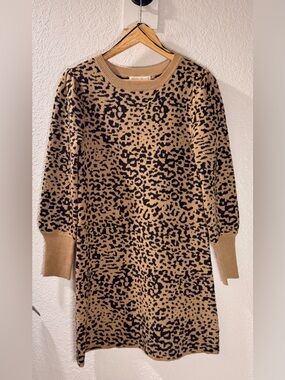Leopard Print Sweater Dress Size S Animal Print Knit Mini Dress